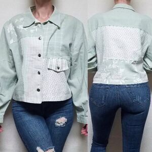 VINTAGE Ali Miles Mint Mixed Print Cropped Jacket